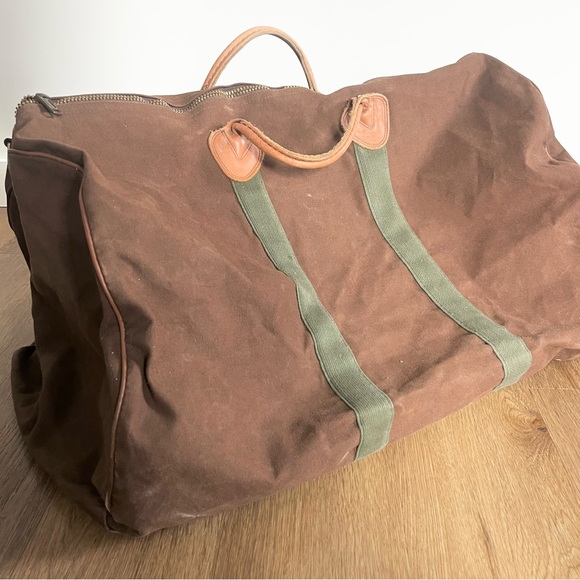 Vintage LL BEAN Brown Canvas Duffle Bag w Leather Trim Large Ivy League Trad 80s - Picture 8 of 11